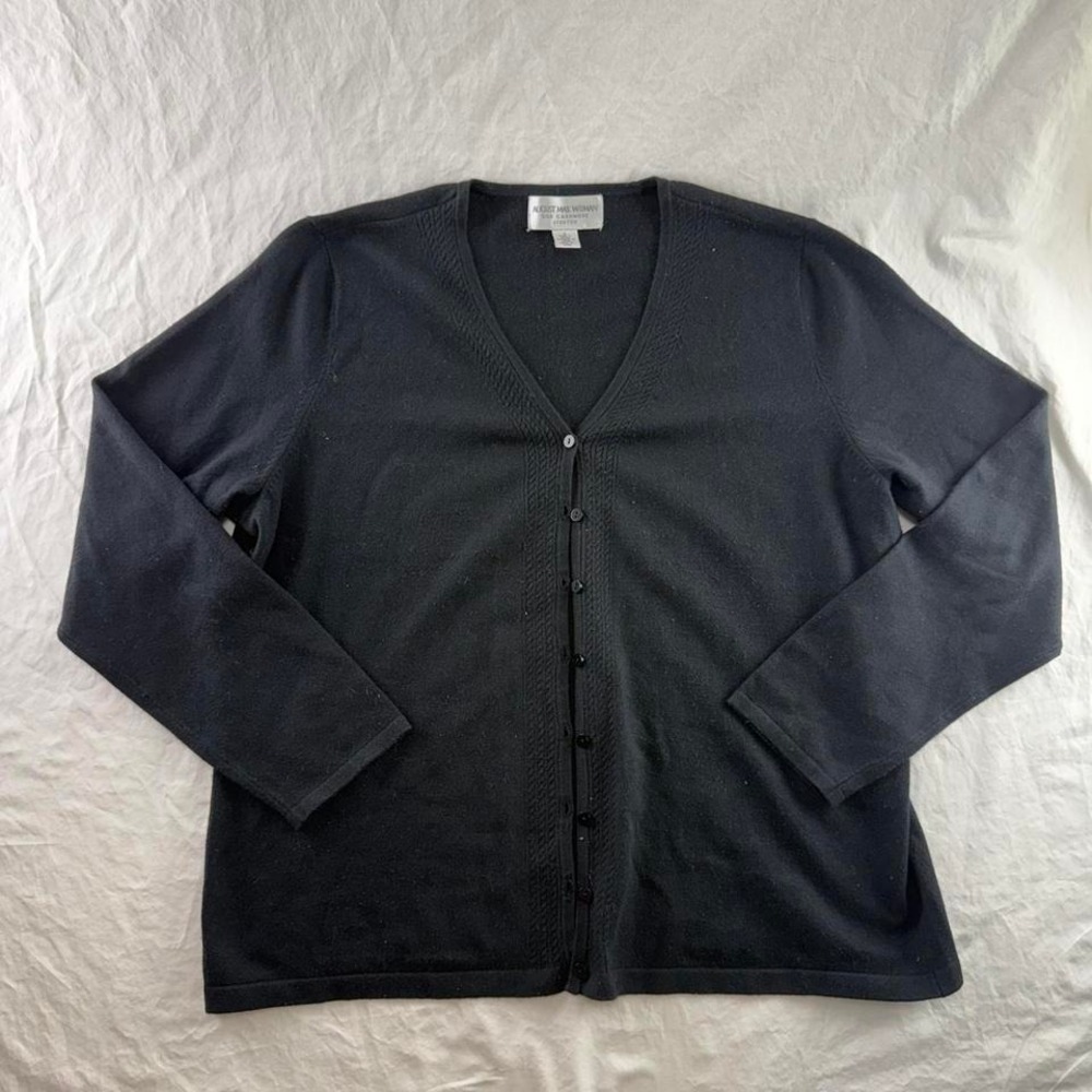 VTG August Max Silk Cashmere Nylon Spandex Black Cardigan Women's Sz 1X
